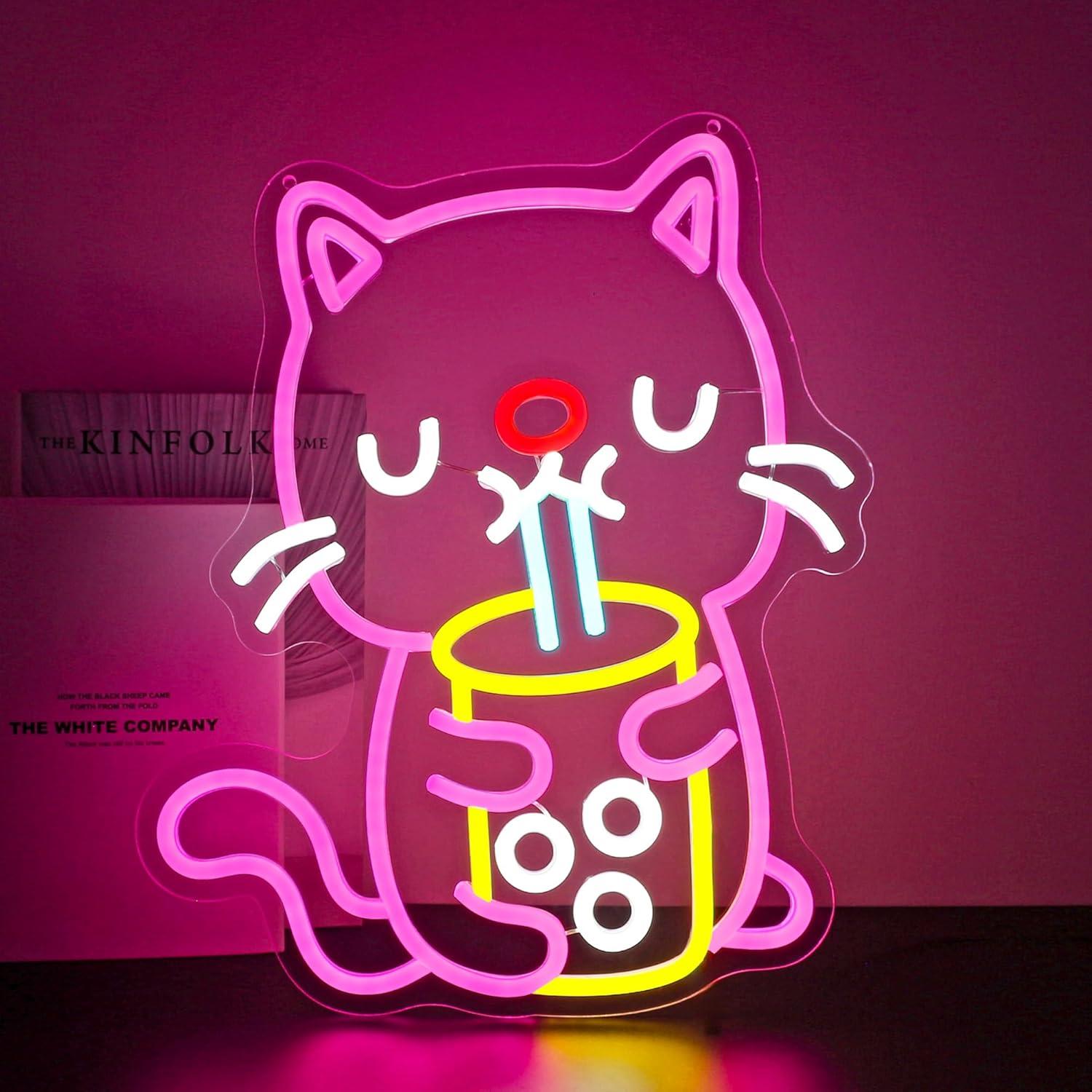 Cat Boba Tea Neon Sign USB Dim - Gaming Accessories Shop 评论和价格