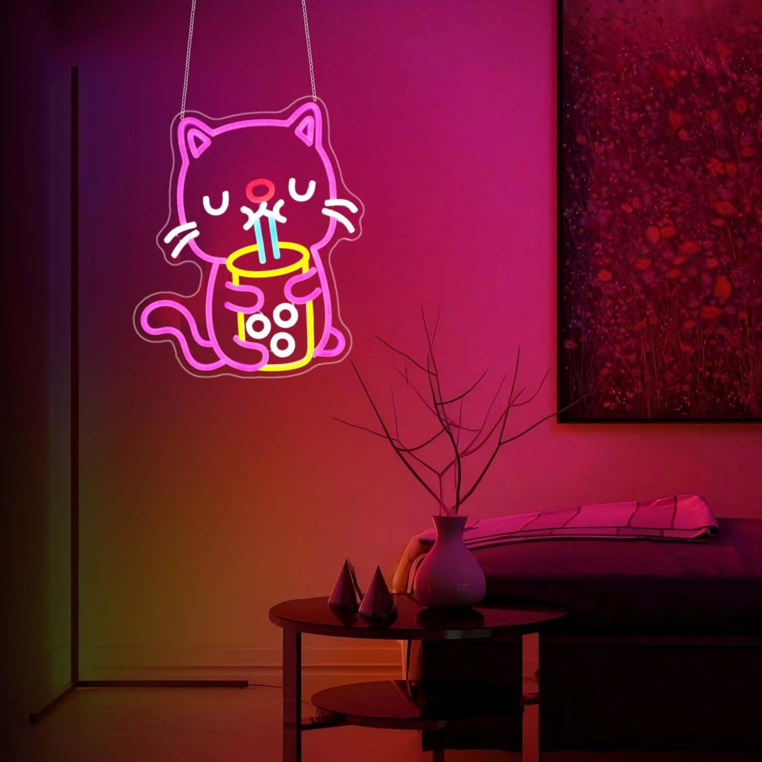 Cat Boba Tea Neon Sign USB Dim - Gaming Accessories Shop 评论和价格