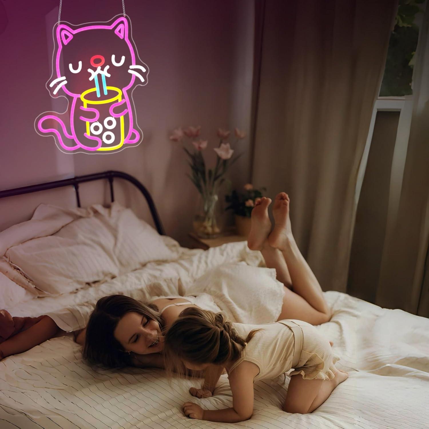 Cat Boba Tea Neon Sign USB Dim - Gaming Accessories Shop 评论和价格
