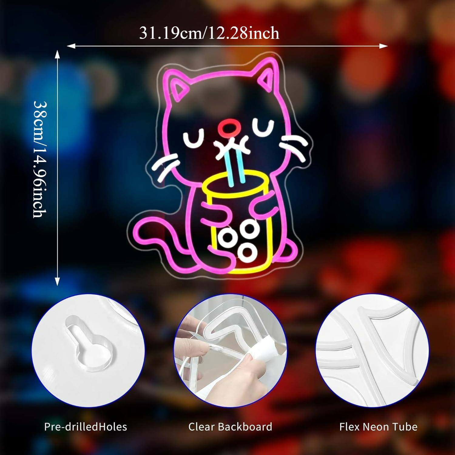 Cat Boba Tea Neon Sign USB Dim - Gaming Accessories Shop 评论和价格